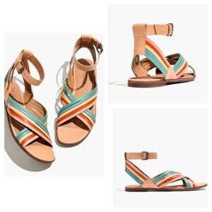 Madewell Samira Ankle Strap Sandals Rainbow Striped Leather size 9